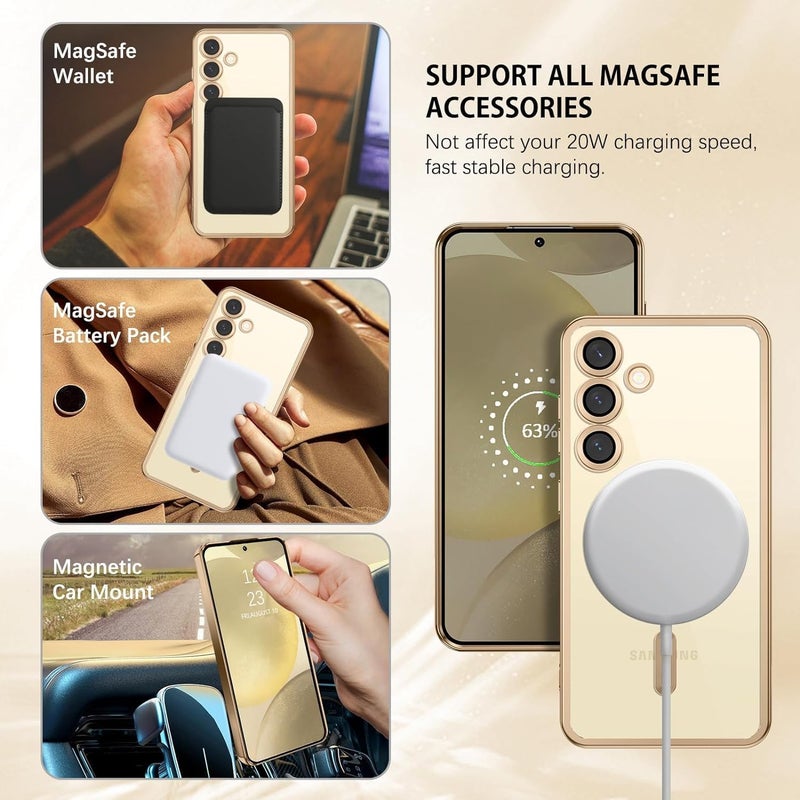 VONZEE Clear Logo Electroplating Transparent Case for Samsung A55 5G, Magnetic Plating [Support for MagSafe Charger] Electroplate TPU Cover, Individual Camera Protection for Each Lens - Gold - Image 2