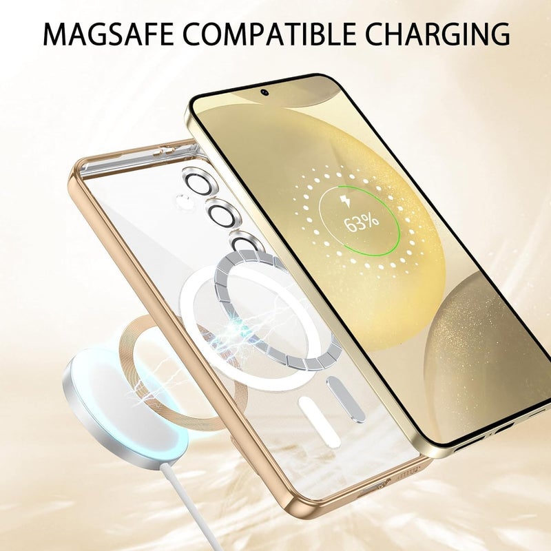 VONZEE Clear Logo Electroplating Transparent Case for Samsung A55 5G, Magnetic Plating [Support for MagSafe Charger] Electroplate TPU Cover, Individual Camera Protection for Each Lens - Gold - Image 4