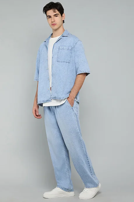 أر أند بي Washed Relaxed Fit Jeans with Button Closure