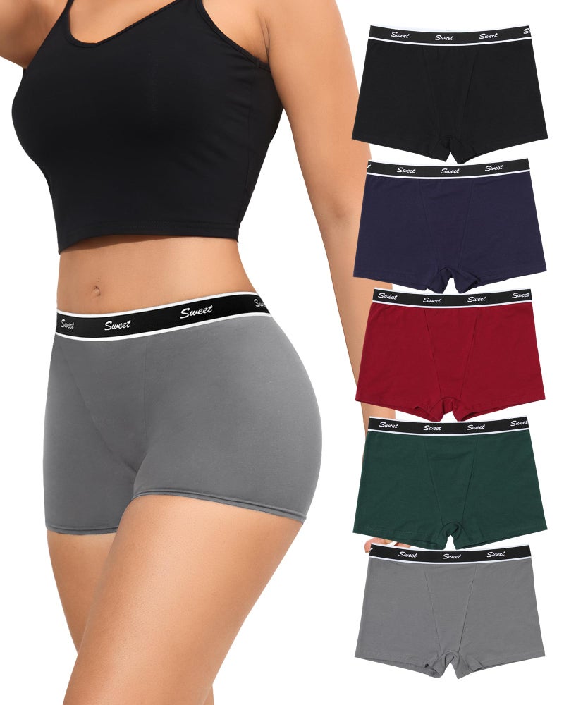 LEVAO Cotton Boy Shorts Underwear for Women High-waisted Full Coverage Boxer Briefs Panties 5 Pack S-XXL - Image 1
