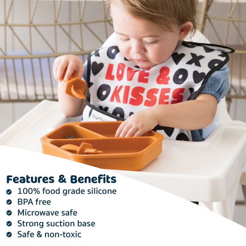 Tiny Twinkle Silicone Suction Baby Plate, Suction Grip Divided Dish for First Foods and Self-Feeding Toddlers, Baby Led Weaning Supplies for Independent Eating (Cinnamon Plate) - Image 4