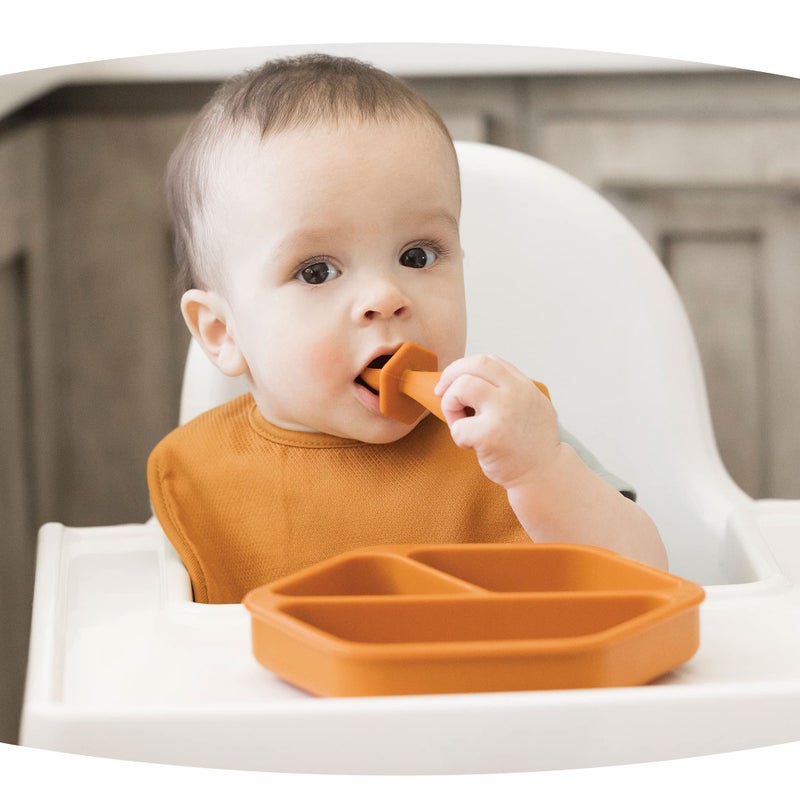 Tiny Twinkle Silicone Suction Baby Plate, Suction Grip Divided Dish for First Foods and Self-Feeding Toddlers, Baby Led Weaning Supplies for Independent Eating (Cinnamon Plate) - Image 3