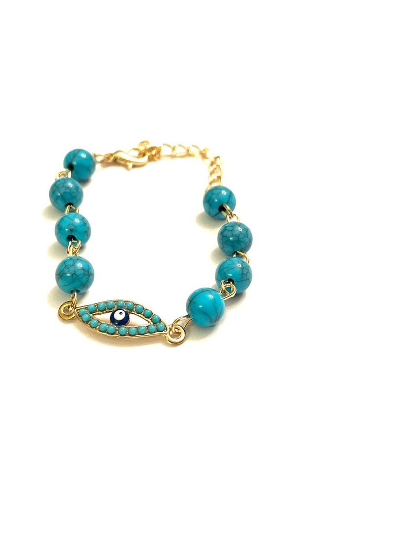 Trio Earrings Blue pearls & eye bracelet - Image 3