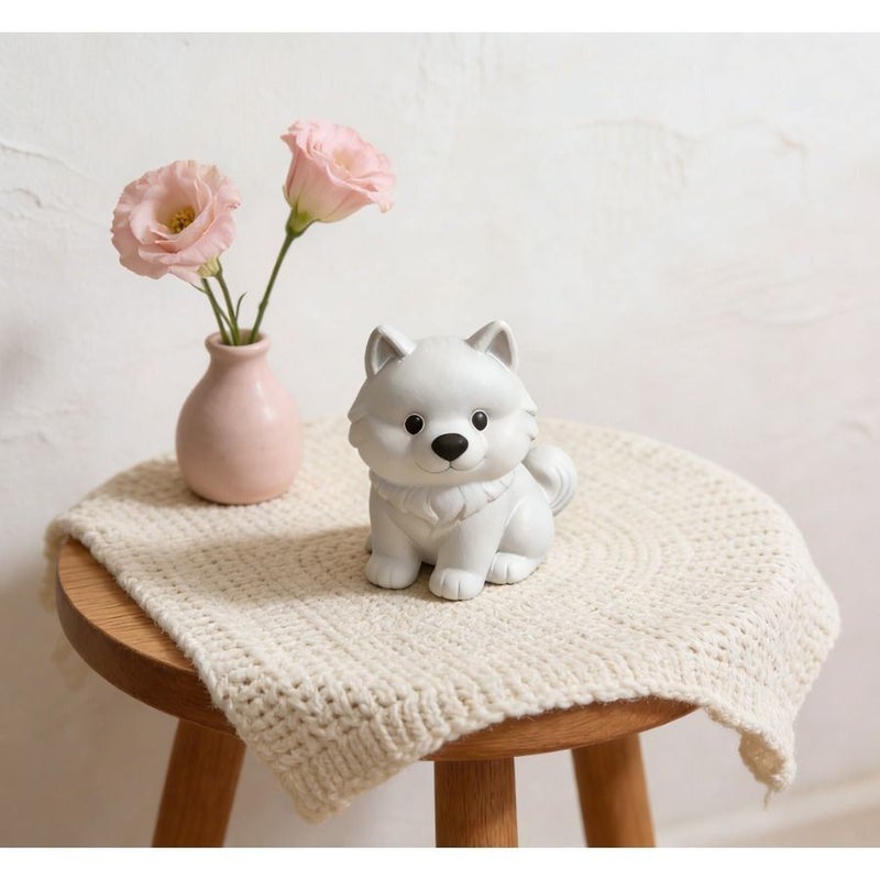 White Samoyed Dog Statue For Garden Landscaping Desktop Entryway Decor Lifelike Design Holiday Gifting Home Decoration Bookshelf Ornament Perfect Present For Dog Lovers - Image 1
