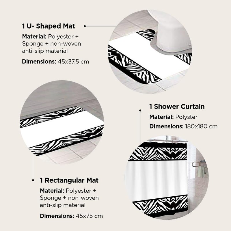 Kuber Industries Kuber Industries Shower Curtain & Bathmat Set | Non-Slip Bath mats for Bathroom | Easy-Slide Curtains | Polyester Curtain or Bathmat for Bath D�cor | XTL265-3T | 3 Pcs Set | Multicolor  - Image 3