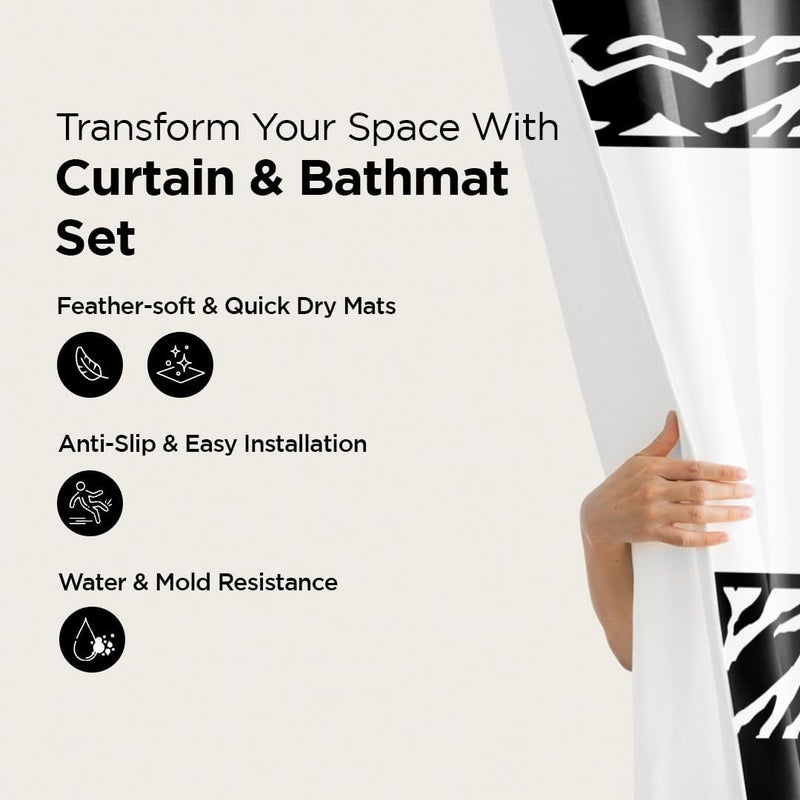 Kuber Industries Kuber Industries Shower Curtain & Bathmat Set | Non-Slip Bath mats for Bathroom | Easy-Slide Curtains | Polyester Curtain or Bathmat for Bath D�cor | XTL265-3T | 3 Pcs Set | Multicolor  - Image 2