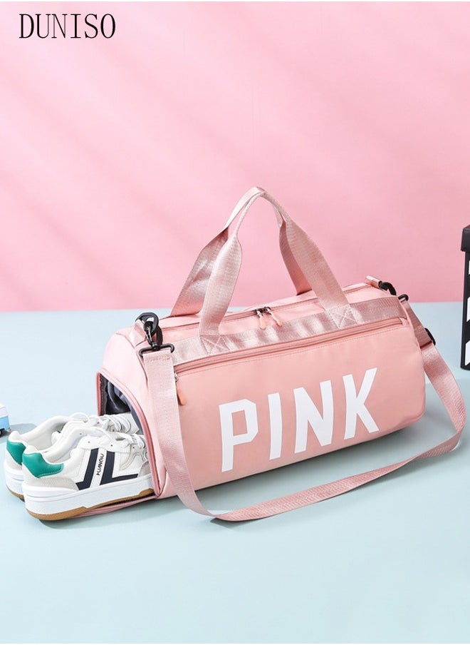 DUNISO - Sports Small Gym Bag for Men and Women Travel Duffel Bag Workout Bag with Shoes Compartment&Wet Pocket(Pink) - Image 1
