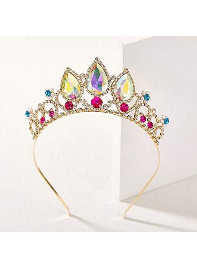 Rapunzel Tiara For Girls Birthday And Costume Aurora Borealis Crystal Princess Tangled Crown Headband For Kids Cosplay Wedding Hair Accessories For Flower Girls