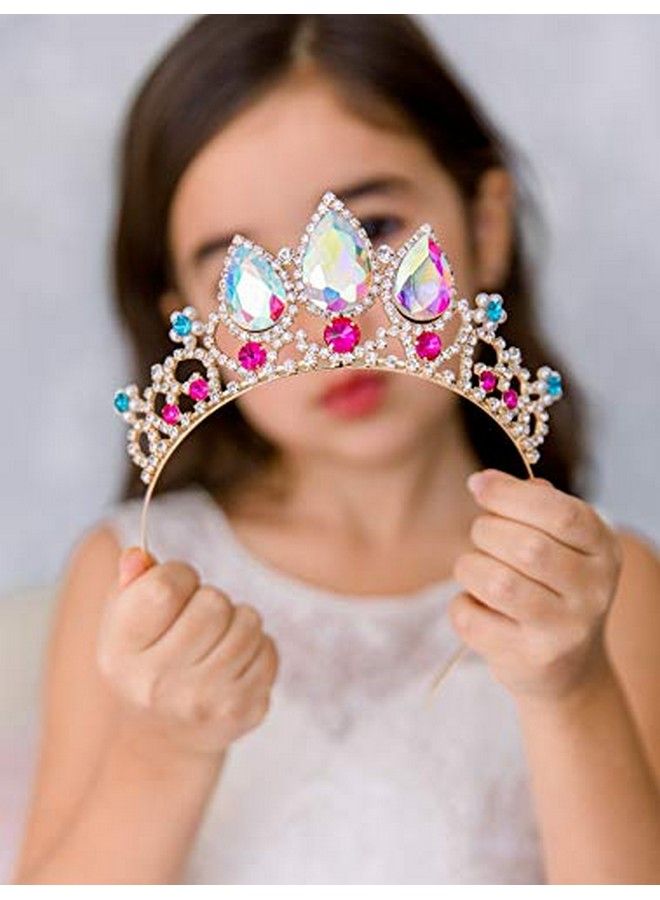 Rapunzel Tiara For Girls Birthday And Costume Aurora Borealis Crystal Princess Tangled Crown Headband For Kids Cosplay Wedding Hair Accessories For Flower Girls