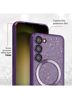 ShebSheb for Samsung Galaxy S23 Case Glitter, Clear Magnetic Phone Cases with Camera Lens Protector [Compatible with MagSafe] Bling Sparkle Plating Soft TPU Slim ShockProof Protective Cover  - Image 5