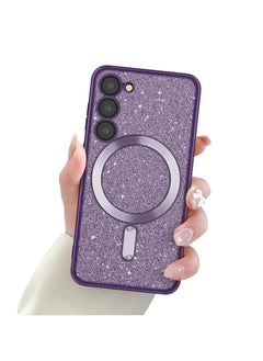 ShebSheb for Samsung Galaxy S23 Case Glitter, Clear Magnetic Phone Cases with Camera Lens Protector [Compatible with MagSafe] Bling Sparkle Plating Soft TPU Slim ShockProof Protective Cover  - Image 1