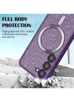 ShebSheb for Samsung Galaxy S23 Case Glitter, Clear Magnetic Phone Cases with Camera Lens Protector [Compatible with MagSafe] Bling Sparkle Plating Soft TPU Slim ShockProof Protective Cover  - Image 4