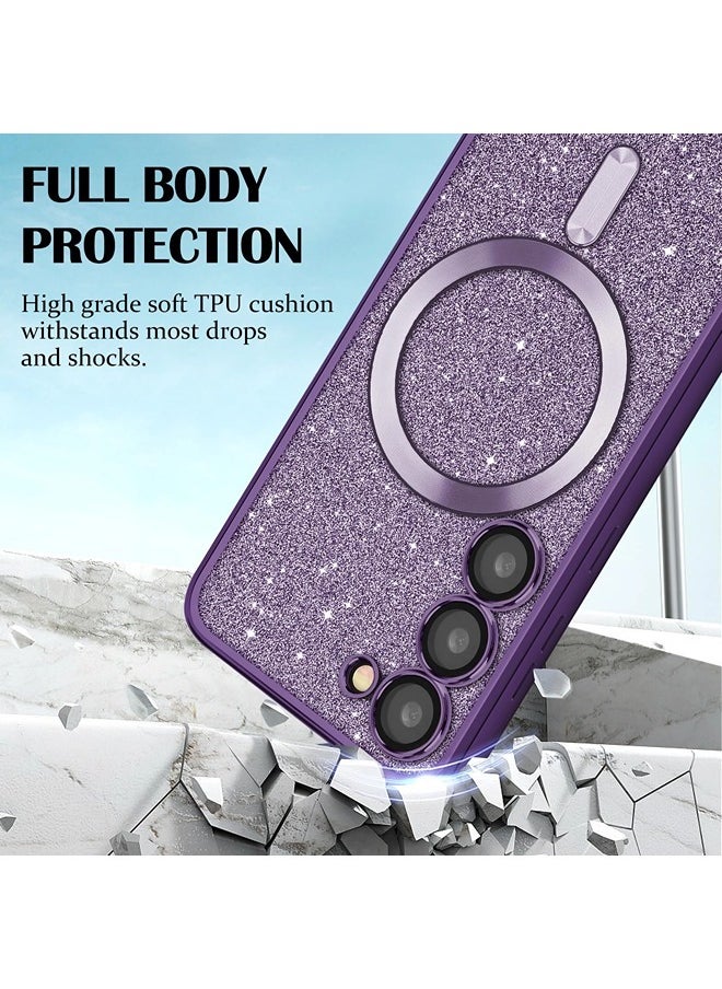 ShebSheb for Samsung Galaxy S23 Case Glitter, Clear Magnetic Phone Cases with Camera Lens Protector [Compatible with MagSafe] Bling Sparkle Plating Soft TPU Slim ShockProof Protective Cover  - Image 4