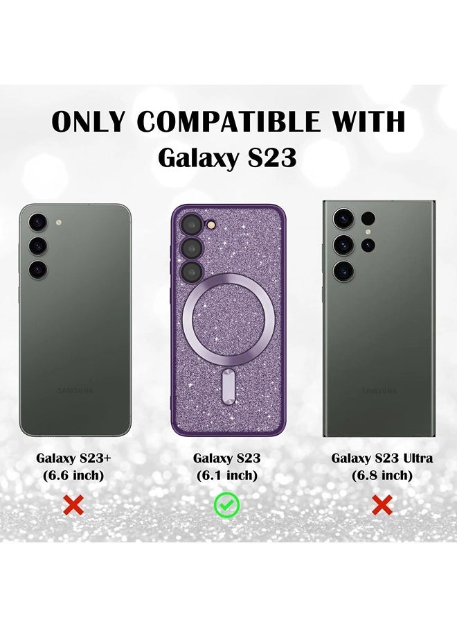 for Samsung Galaxy S23 Case Glitter, Clear Magnetic Phone Cases with Camera Lens Protector [Compatible with MagSafe] Bling Sparkle Plating Soft TPU Slim ShockProof Protective Cover