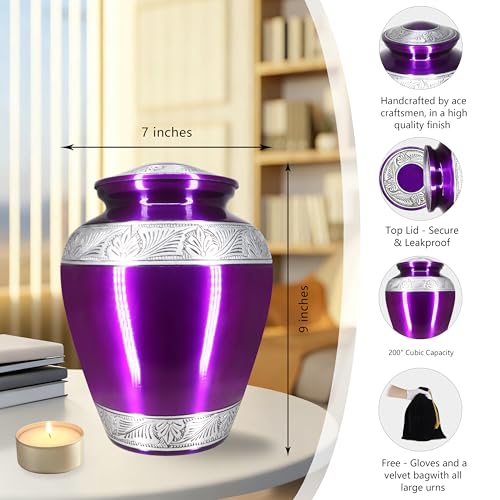 M MEILINXU Urns for Human Ashes Adult Female & Male, Cremation Urn for Ashes for Women & Man, Funeral Decorative Urns, Burial Cremation Container, Hand Engraving Urn, Purple - Large - Image 3