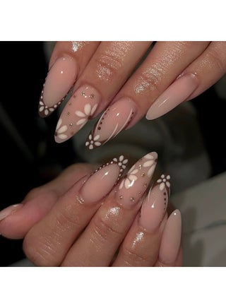 Graceful Coffee French Floral Glitter Drop-shaped Press-on Nails - view 3