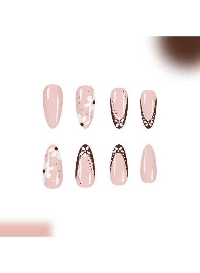 Goolsky أظافر ضغط على شكل قطرة مزينة بالزهور الفرنسية اللامعة - Image 2