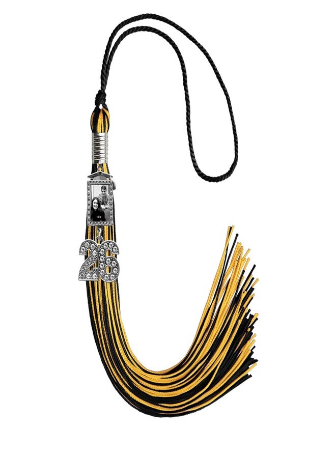 Endea Graduation Tassel with Personalized Custom Photo Frame Charm and Bling Year Date (Black/Gold, 2026) - Image 1