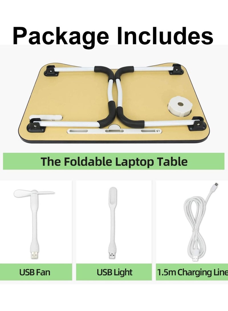 DubaiGallery Foldable Lap Desk for Bed, HONEIER Bed Tray Table with 4 USB Ports, Holder Slots, Cup Holder, Drawer, Laptop Desk Table with Mini Lamp, Fan, Wood Portable Table Stand for Laptop Tablet - Image 4