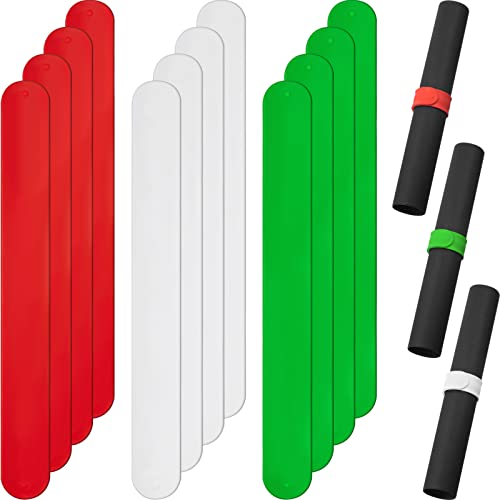 Charniol 12 Pieces Wrapping Paper Roll Holder Holiday Flip Wrap Silicone Covered Metal Strips 1'' x 9'' Stabilizer Slap Band for Christmas Poster Gift Paper Vinyl Storage Organize, White Red Green - Image 1