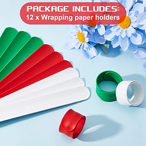 Charniol 12 Pieces Wrapping Paper Roll Holder Holiday Flip Wrap Silicone Covered Metal Strips 1'' x 9'' Stabilizer Slap Band for Christmas Poster Gift Paper Vinyl Storage Organize, White Red Green - Image 4