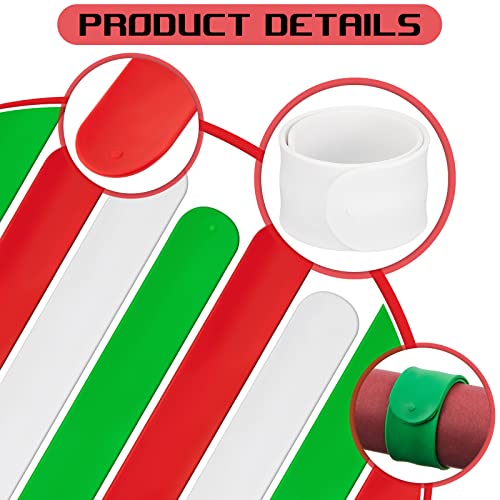 Charniol 12 Pieces Wrapping Paper Roll Holder Holiday Flip Wrap Silicone Covered Metal Strips 1'' x 9'' Stabilizer Slap Band for Christmas Poster Gift Paper Vinyl Storage Organize, White Red Green - Image 3