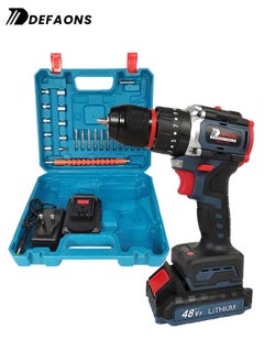 DEFAONS DEFAONS 48VF Cordless Power Drill Lithium Ion Electric Screwdriver Adjustable Torque Variable Speed High Power Motor LED Light Forward and Reverse Switch for Drilling Metal Wood Concrete and Tiles  - Image 1