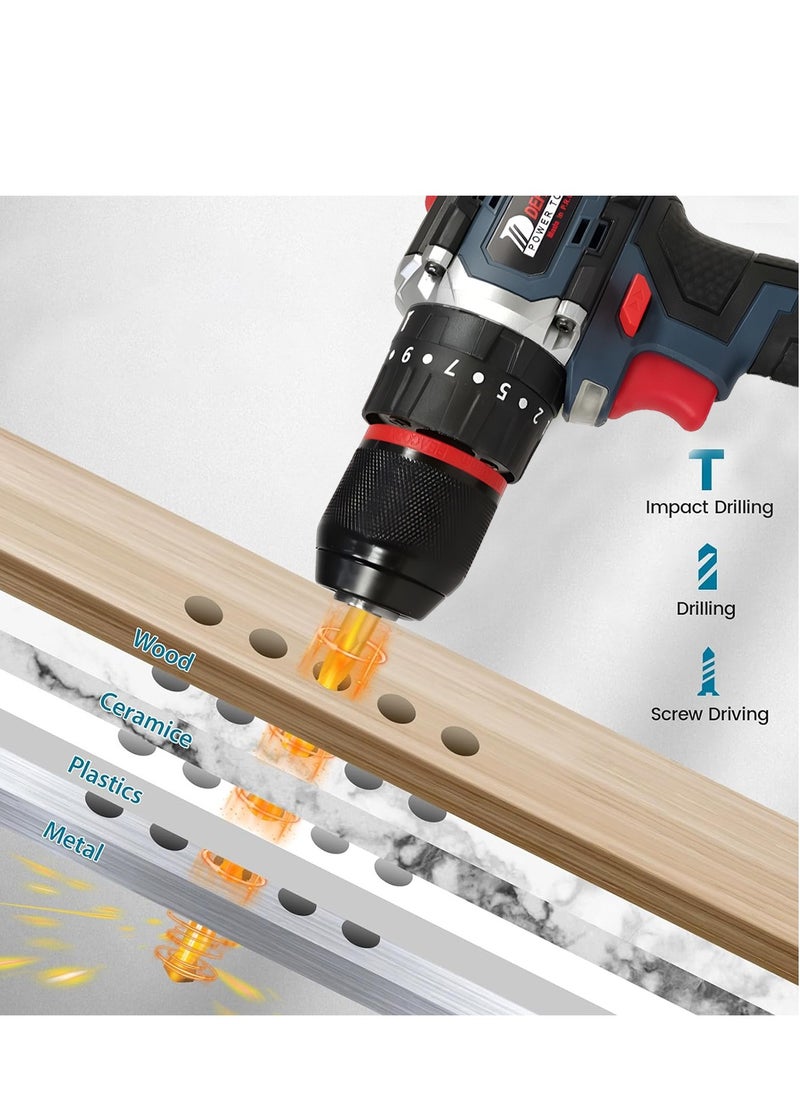 DEFAONS - DEFAONS 48VF Cordless Power Drill Lithium Ion Electric Screwdriver Adjustable Torque Variable Speed High Power Motor LED Light Forward and Reverse Switch for Drilling Metal Wood Concrete and Tiles - Image 1
