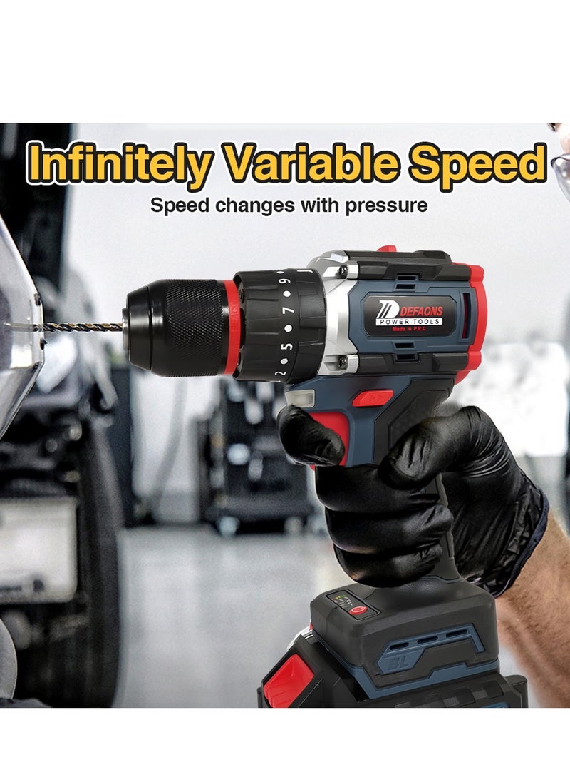 DEFAONS - DEFAONS 48VF Cordless Power Drill Lithium Ion Electric Screwdriver Adjustable Torque Variable Speed High Power Motor LED Light Forward and Reverse Switch for Drilling Metal Wood Concrete and Tiles - Image 1