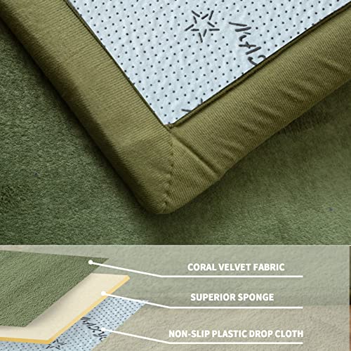 MAXYOYO Coral Velvet Area Rug, Thick Japanese Tatami Mat Living Room Carpet with Non-Slip Backing, Large Solid Color Mat for Bedroom Dormitory Yoga, Olive Green, 59"x 78" - Image 5