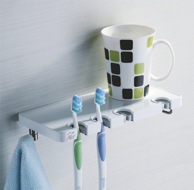 PERK PERK Shelf with Tooth Brush Holder with Hook use in Bathroom as Multifunctional Item Italian Concept Material Toothbrush Holder in P E R K Bathroom Accessories  - Image 1