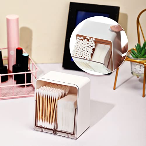 Sieral 2 Pcs Cotton Ball Holder Canisters for Cotton Swab/Pad/Ball Floss Dispenser Container Box with 2 Compartments Bathroom Storage Organizer with Clear Lid for Round Pads Makeup, White - Image 3