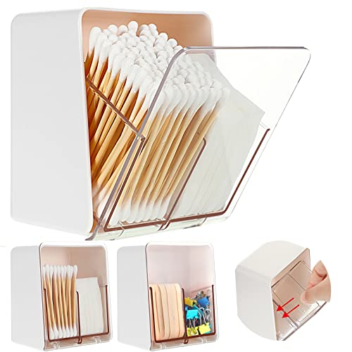 Sieral 2 Pcs Cotton Ball Holder Canisters for Cotton Swab/Pad/Ball Floss Dispenser Container Box with 2 Compartments Bathroom Storage Organizer with Clear Lid for Round Pads Makeup, White - Image 1