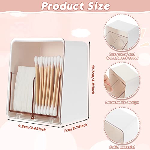 Sieral 2 Pcs Cotton Ball Holder Canisters for Cotton Swab/Pad/Ball Floss Dispenser Container Box with 2 Compartments Bathroom Storage Organizer with Clear Lid for Round Pads Makeup, White - Image 2