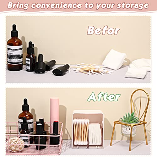 Sieral 2 Pcs Cotton Ball Holder Canisters for Cotton Swab/Pad/Ball Floss Dispenser Container Box with 2 Compartments Bathroom Storage Organizer with Clear Lid for Round Pads Makeup, White - Image 4