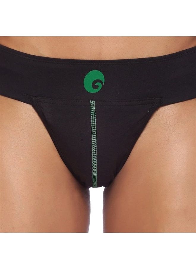 omtex Athletic Neo Cotton Stretchable Supporter Back Covered with Cup Pocket, Ideal for Workout and Sports Quick Dry Moisture Wicking Underwear Black - Medium  - Image 2