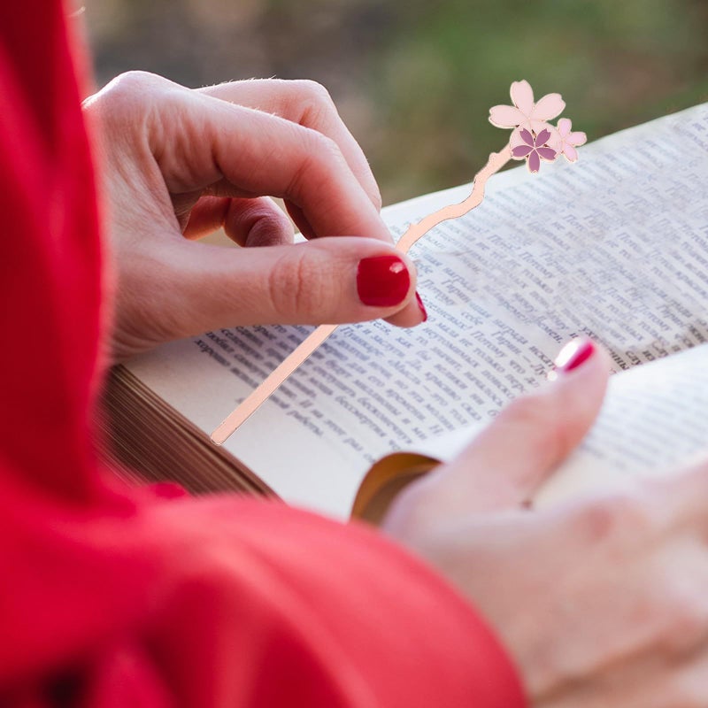 Cherry Blossom Bookmark Metal Page Marker Floral Flag Pink Flower Design Literary Indicator For Readers Women Students - Image 5