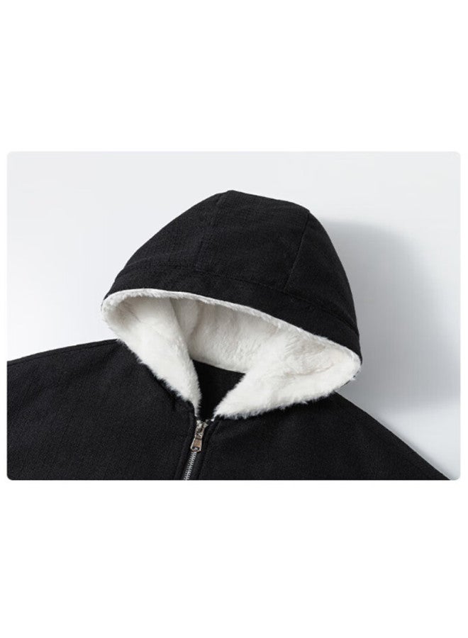 Nasa Marvel Men's Cotton Padded Jacket Autumn Winter Fleece Lined Hooded Thick Warm Casual Coat Black 3XL - Image 1