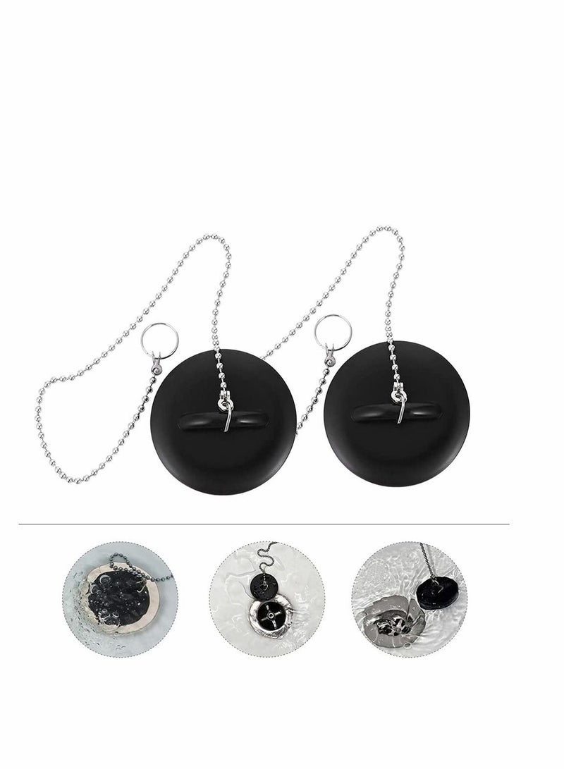2 Pcs Tub Stopper Bathroom Sink Drain Plug Silicone Bathtub with Chains for Kitchen Drains - Image 2