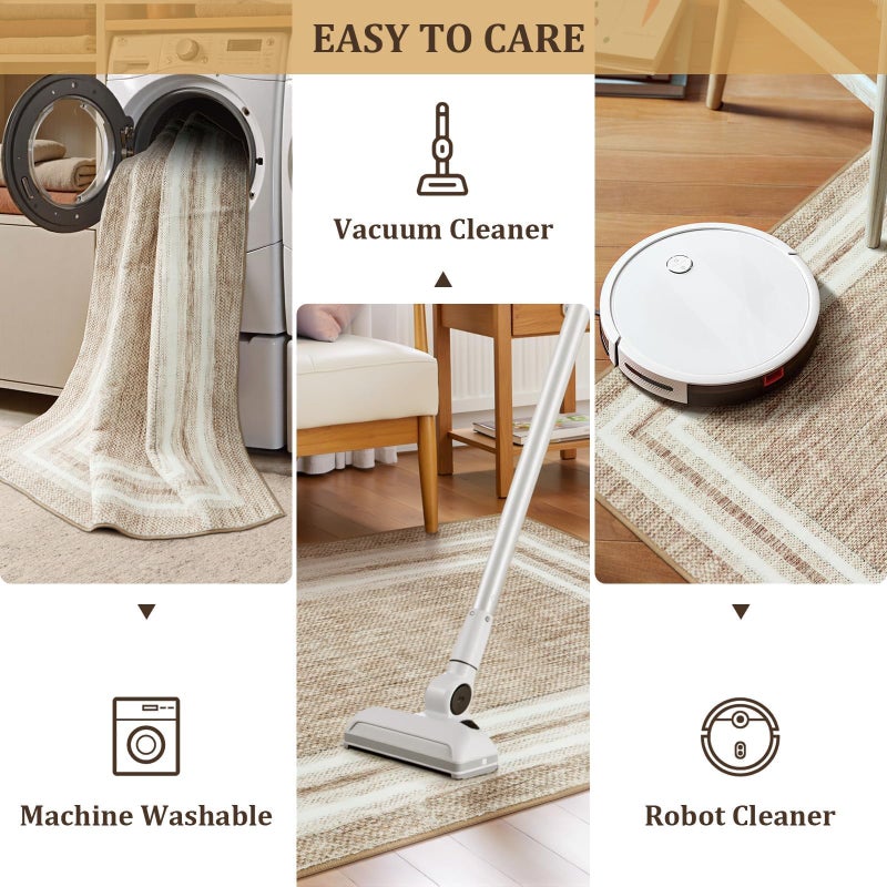 OJIA Modern Bordered Kitchen Rugs Non Slip Washable, Printed 2'x3' Entryway Rug Thin Soft Small Area Rug Indoor Door Mat Non-Shedding Throw Carpet Bathroom Runner for Bedside Bedroom - Image 5