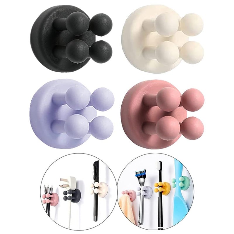 Defrko Silicone Toothbrush Holders 4 Pcs Razor Hooks Adhesive Wall Mounted for Hanging Towel Key Plug Cable Utility Decor Stick to Dorm Room Essentials Function for Kitchen Bathroom Home Office