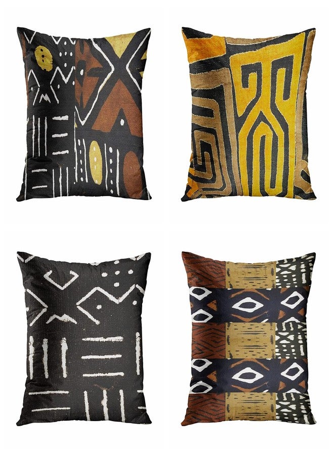 rouihot Set of 4 Throw Pillow Covers 18x18 Inch Vintaged Contemporary African Mud Cloth Print Home Decor Pillowcases Square Cushion Covers for Sofa Bed Couch - Image 1