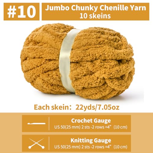 OMoiut 10 Pack of Turmeric Soft Jumbo Chunky Yarn for Hand Knitting,Thick Blanket Yarn for Crocheting, #10 Super Bulky Yarns, 220yds/70.5oz Fluffy Chunky Chenille Yarns for Crocheting. - Image 2