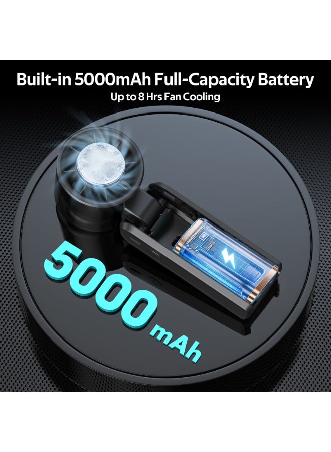 نليمبوت مروحة محمولة 3 في 1 (للإيد، الرقبة، والمكتب)، بطارية 5000 مللي أمبير بشحن USB وشاشة ديجيتال LED، 5 سرعات و6 ريش، ممتازة للسفر والخروجات - أسود - Image 4