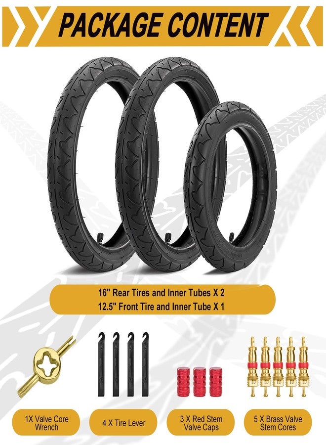 aledaras Rear 16×1.75/2.125 and Front 12.5×1.75x2.25 Tires and Tubes(2Sets+1Set) Fit for BOB Stroller Revolution Se Pro Flex Jogging Duallie Stroller(3-Pack) - Image 3