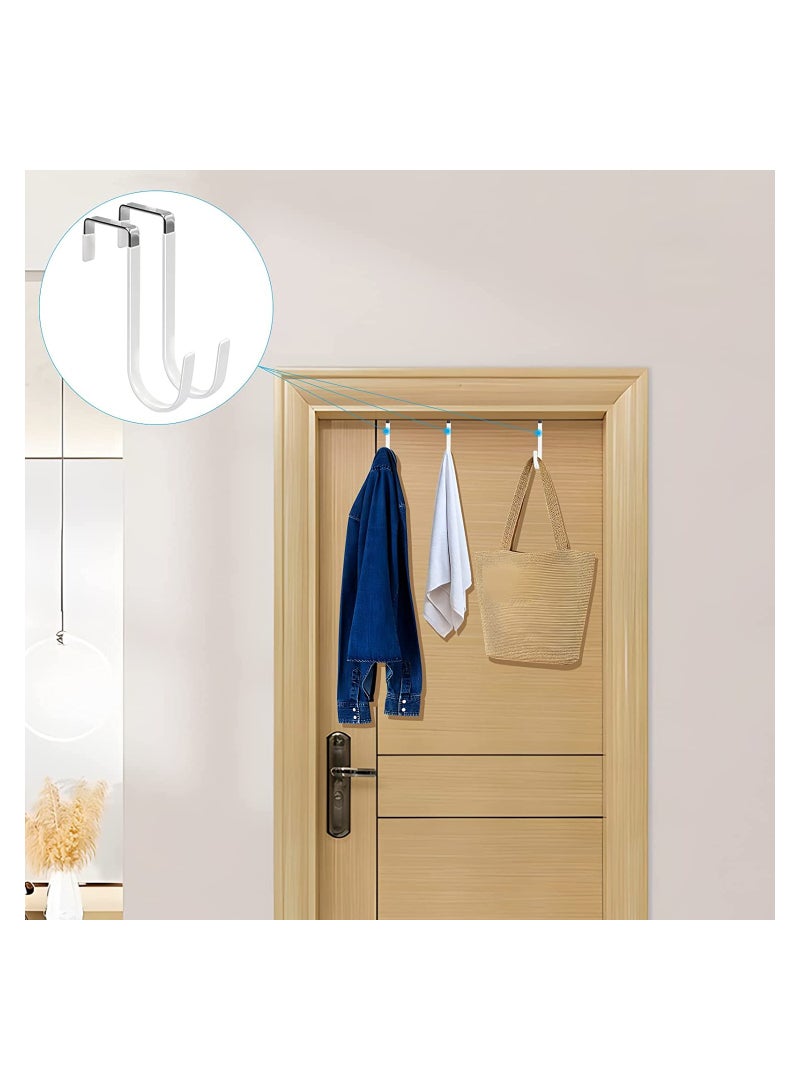 4 Pack Over the Door Hooks with Rubber Heavy Duty Organizer Hooks for Living Room Bathroom Bedroom Kitchen Ideal for Hanging Clothes Towels Hats Coats and Bags White