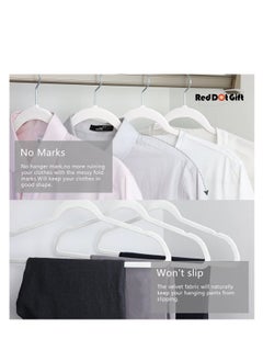 Red Dot Gift 100 Pieces White Non-Slip Velvet Hangers With 360 Degree Rotatable Hook,Durable and  Slim  - Image 3