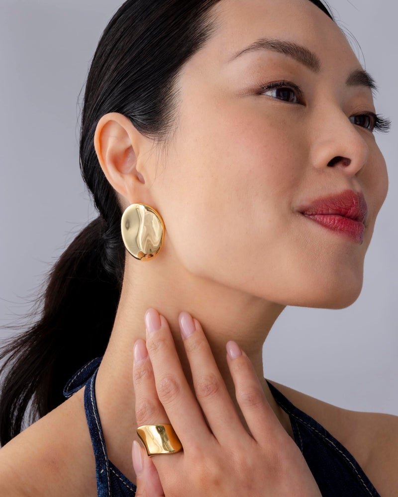 PAVOI 14K Yellow Gold Plated 925 Sterling Silver Posts Chunky Vintage Organic Hammered Geometric Earrings for Women | Statement Earring Pair - Image 4