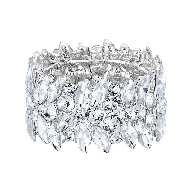 EVER FAITH Women's Stretch Bracelet Clear Marquise Crystal Art Deco Hand Chain Wedding Jewelry Silver-Plated-Base - Image 1