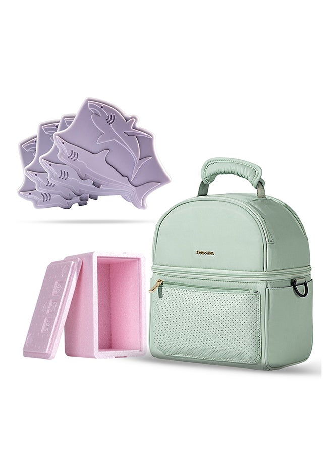 Sunveno Insulated Lunch Bag With Thermo Box And 4 Piece Shark Ice Pack Set Green - Image 1
